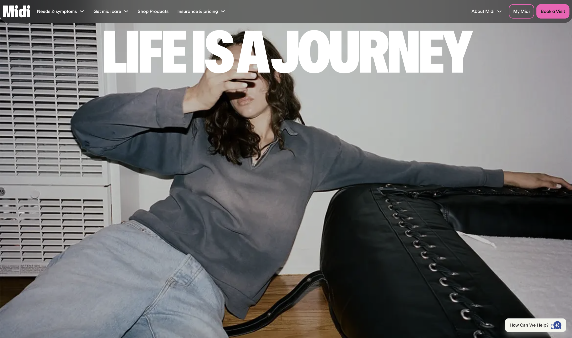 Midi website composition with an ambassador reclining under the words Life is a journey