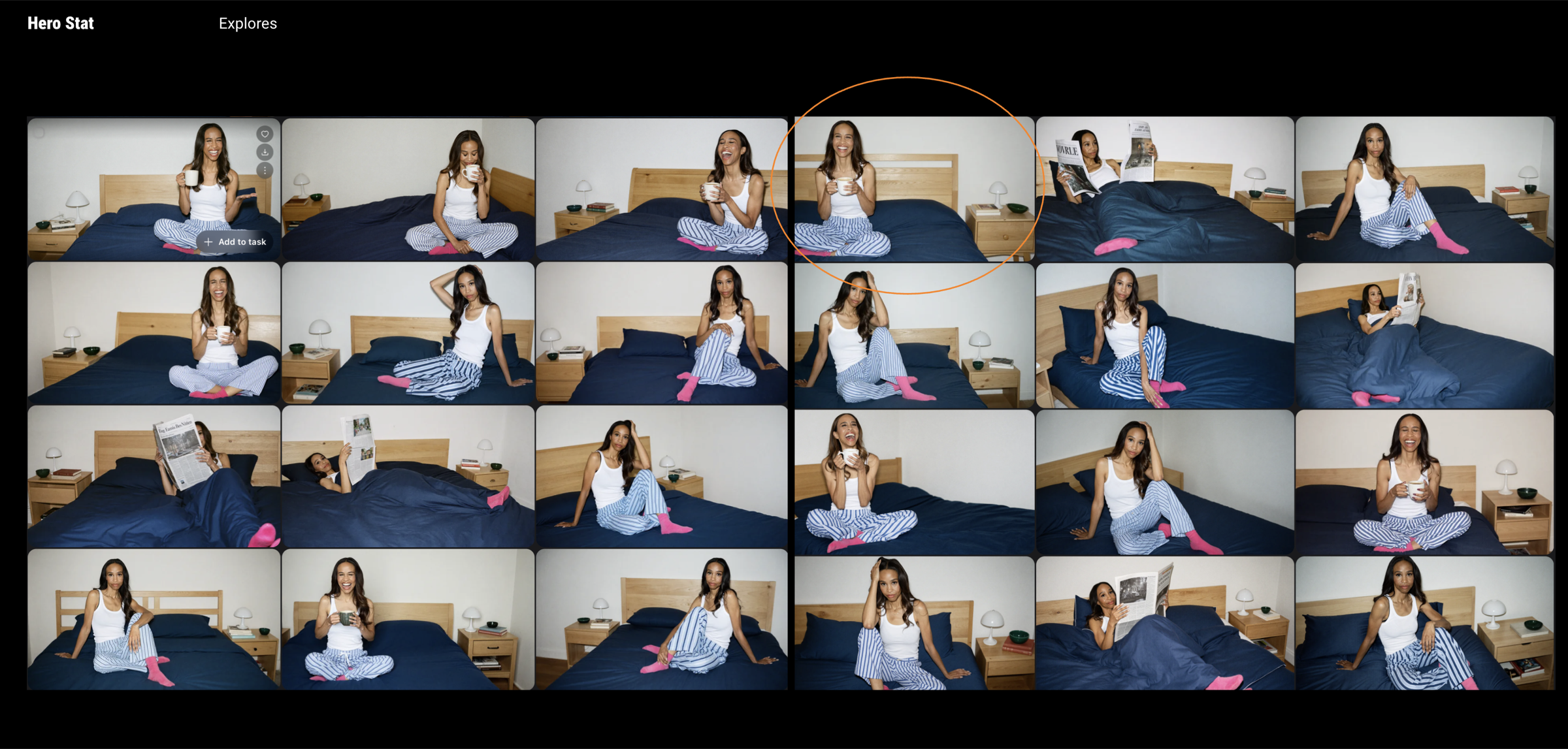 AI generation contact sheet of the ambassador in a bedroom setting