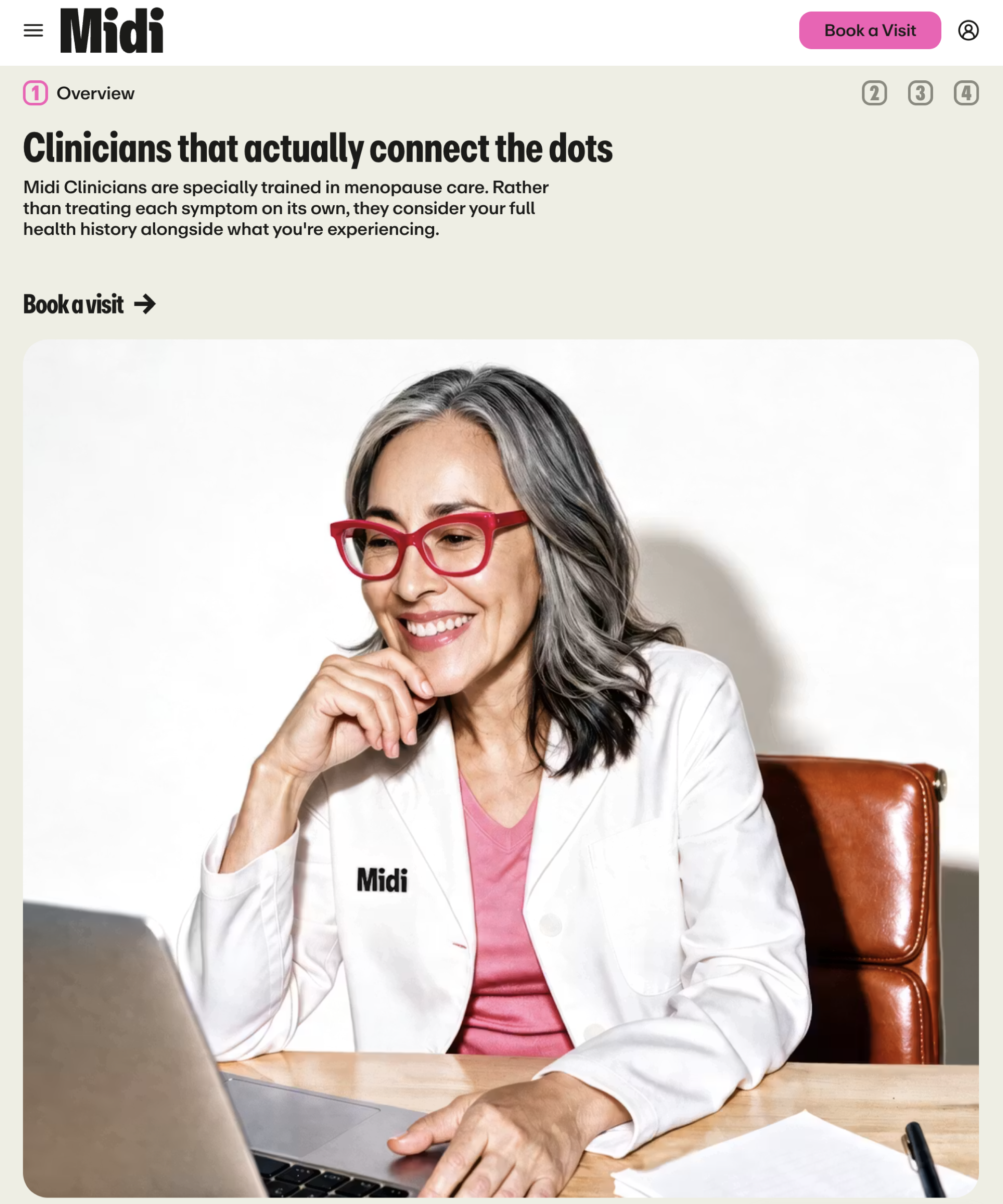 Final mobile website composition featuring a silver-haired clinician