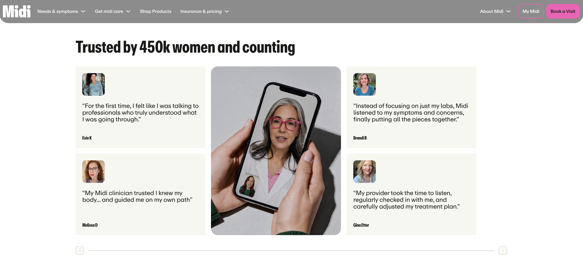 Final desktop website composition featuring a silver-haired clinician on a phone